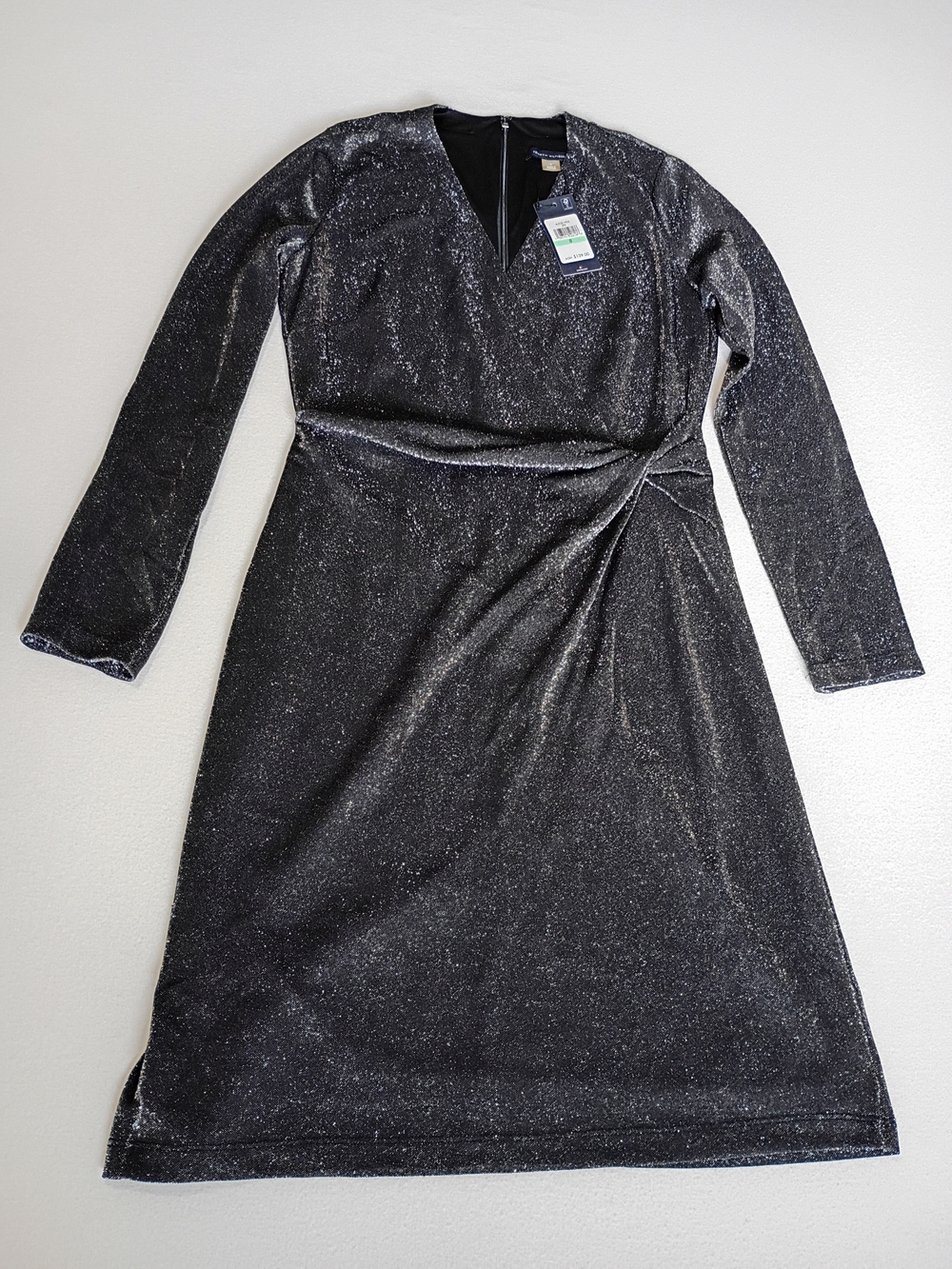 Tommy Hilfiger NWT Black Silver Shimmer Faux Wrap Holiday Party Dress Size 8